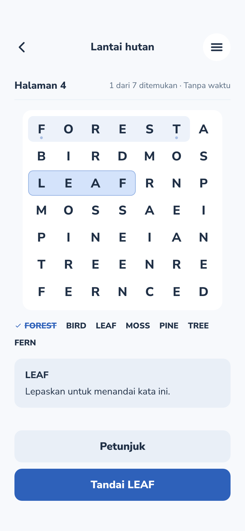 Layar game Word Search