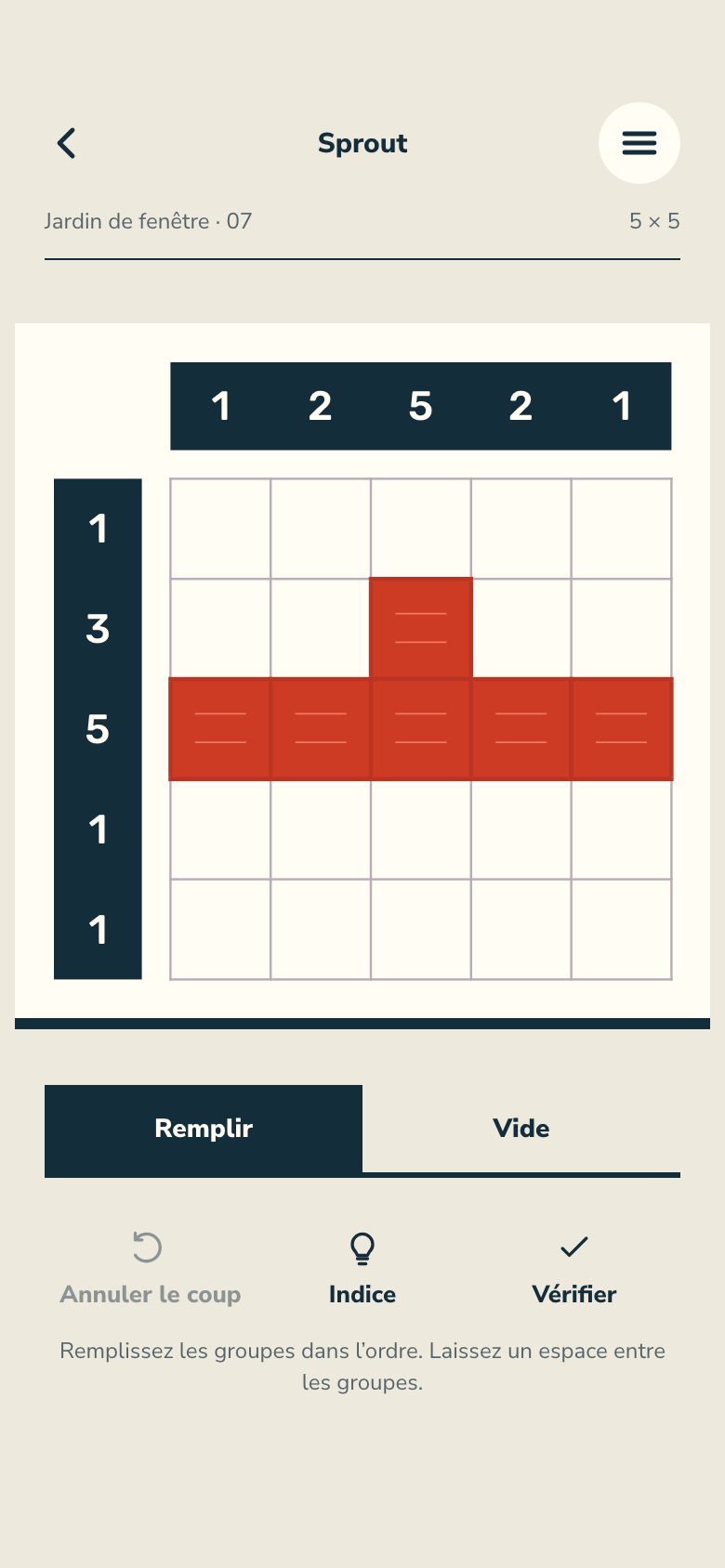 Écran du jeu Nonogram