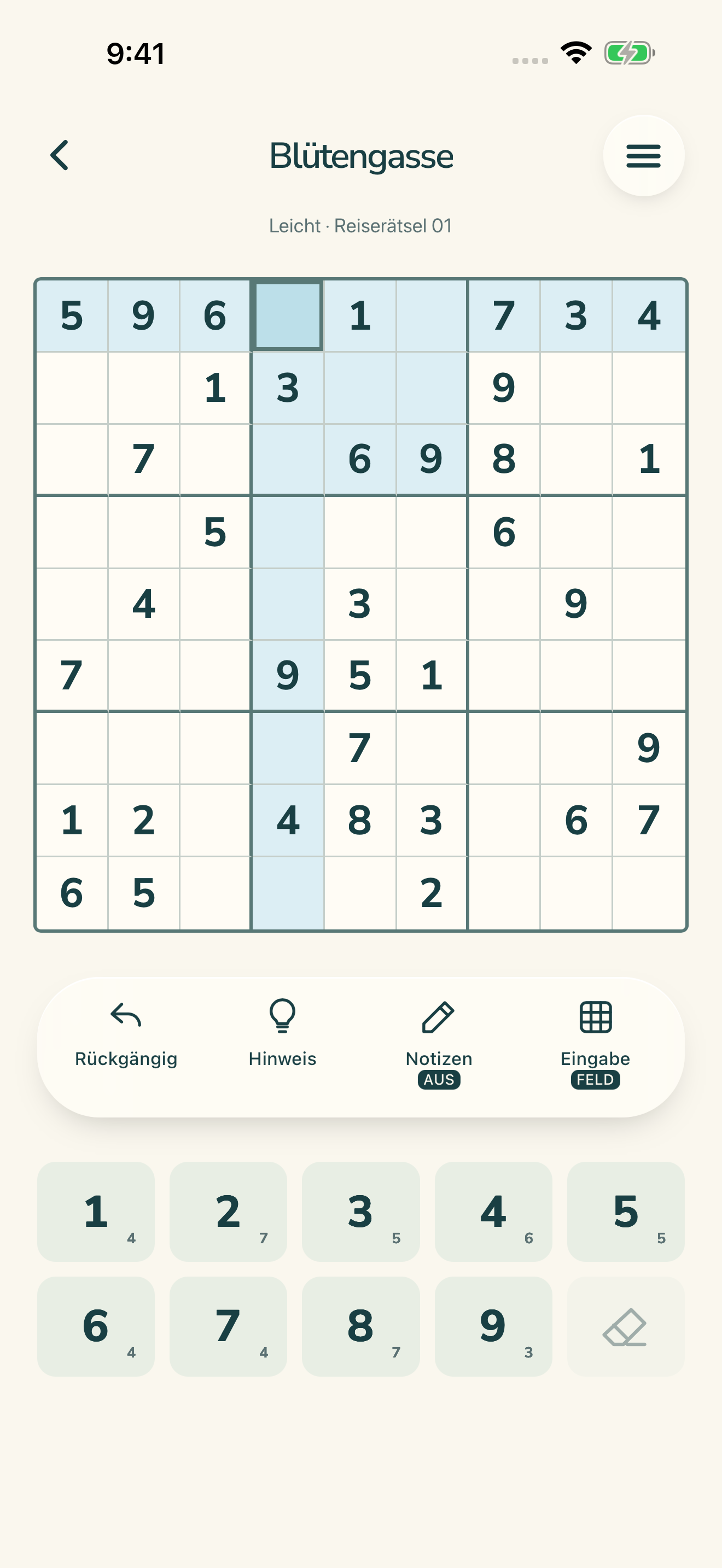 Spielbildschirm von Daylight Sudoku