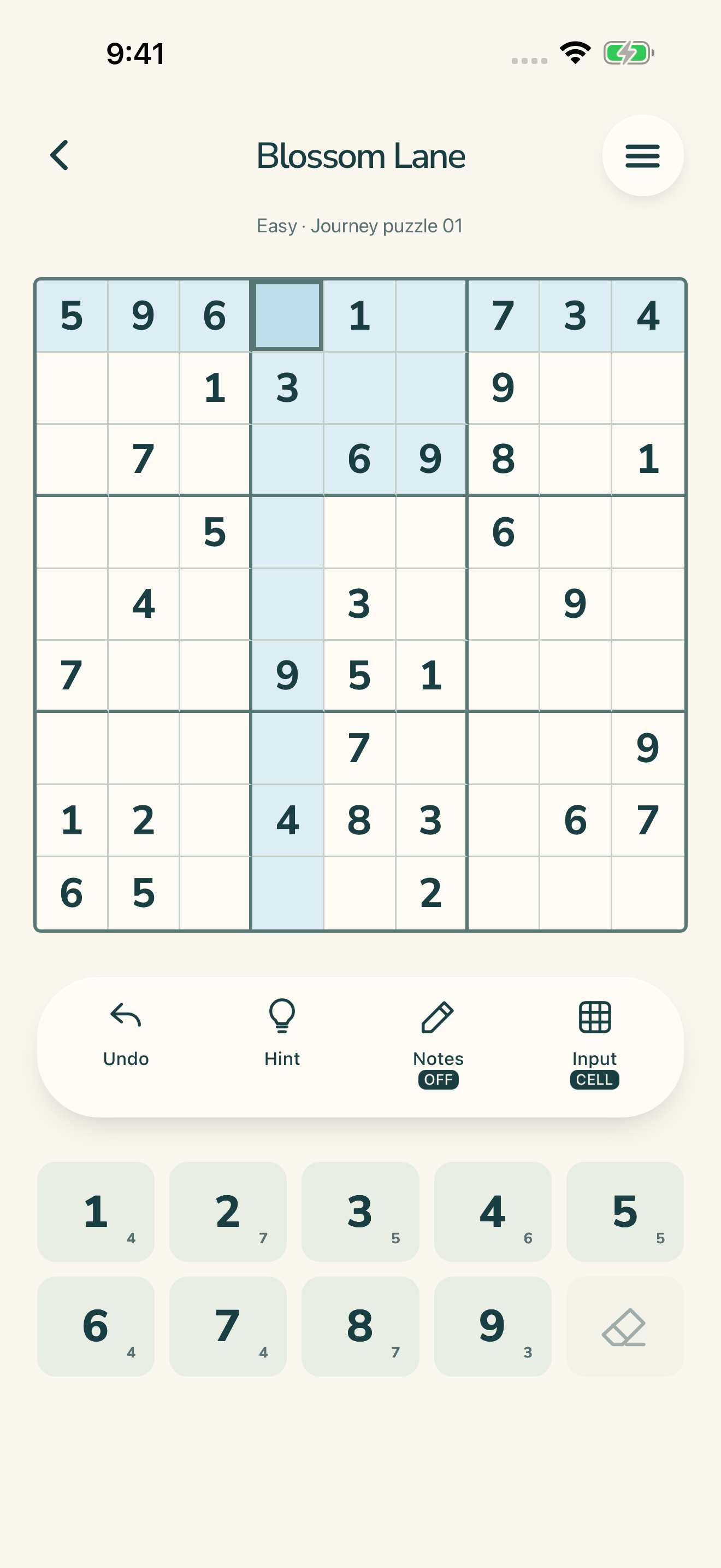 Daylight Sudoku game screen