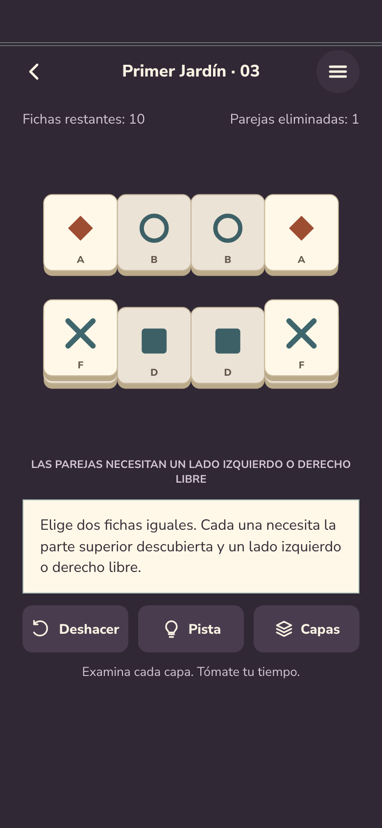 Pantalla del juego Mahjong Solitaire