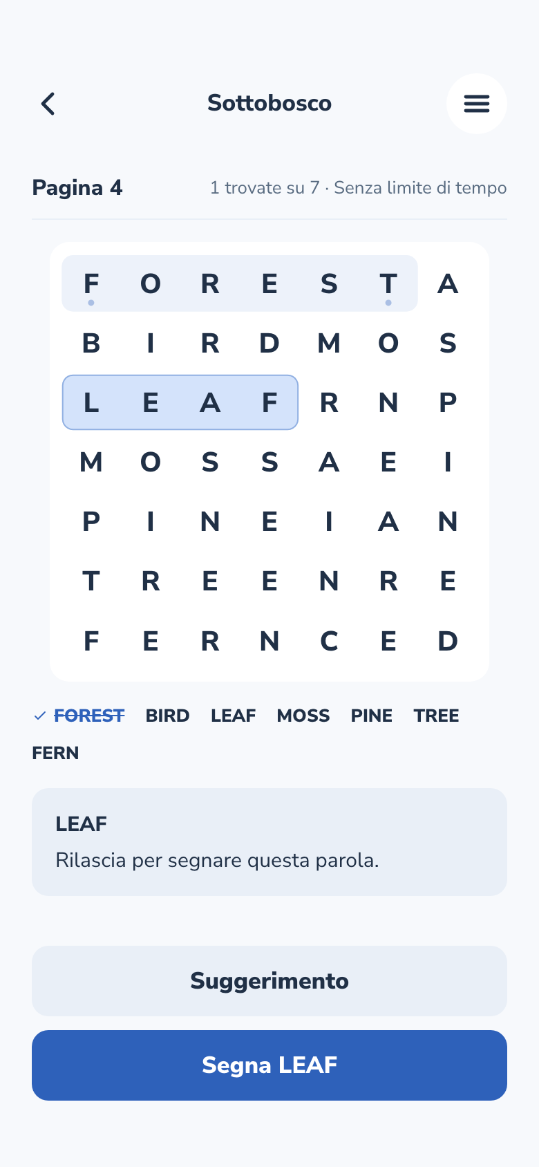 Schermata di gioco Word Search