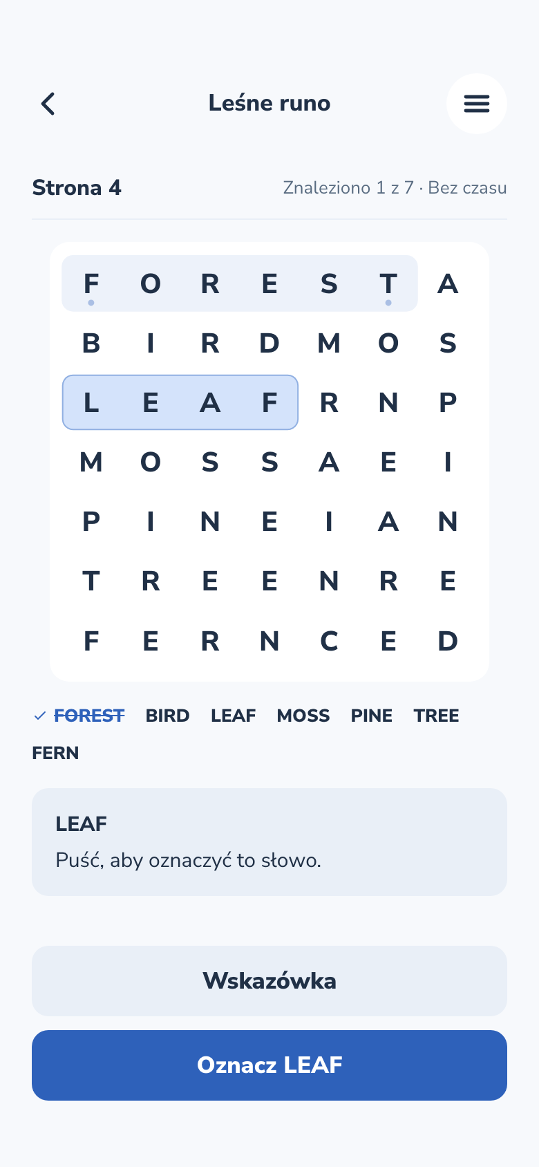 Ekran gry Word Search