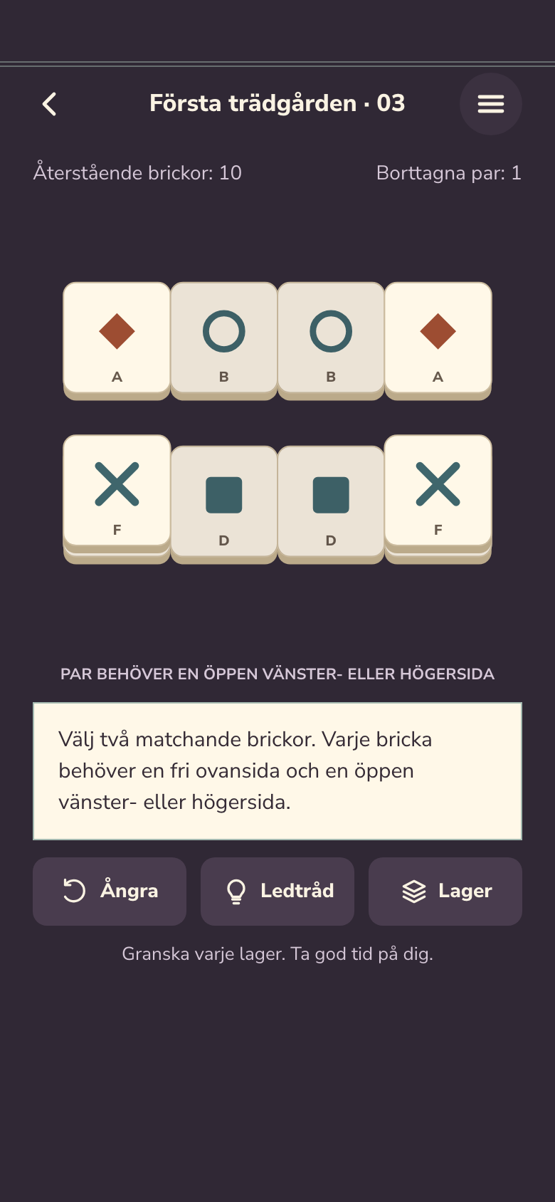 Spelskärm för Mahjong Solitaire