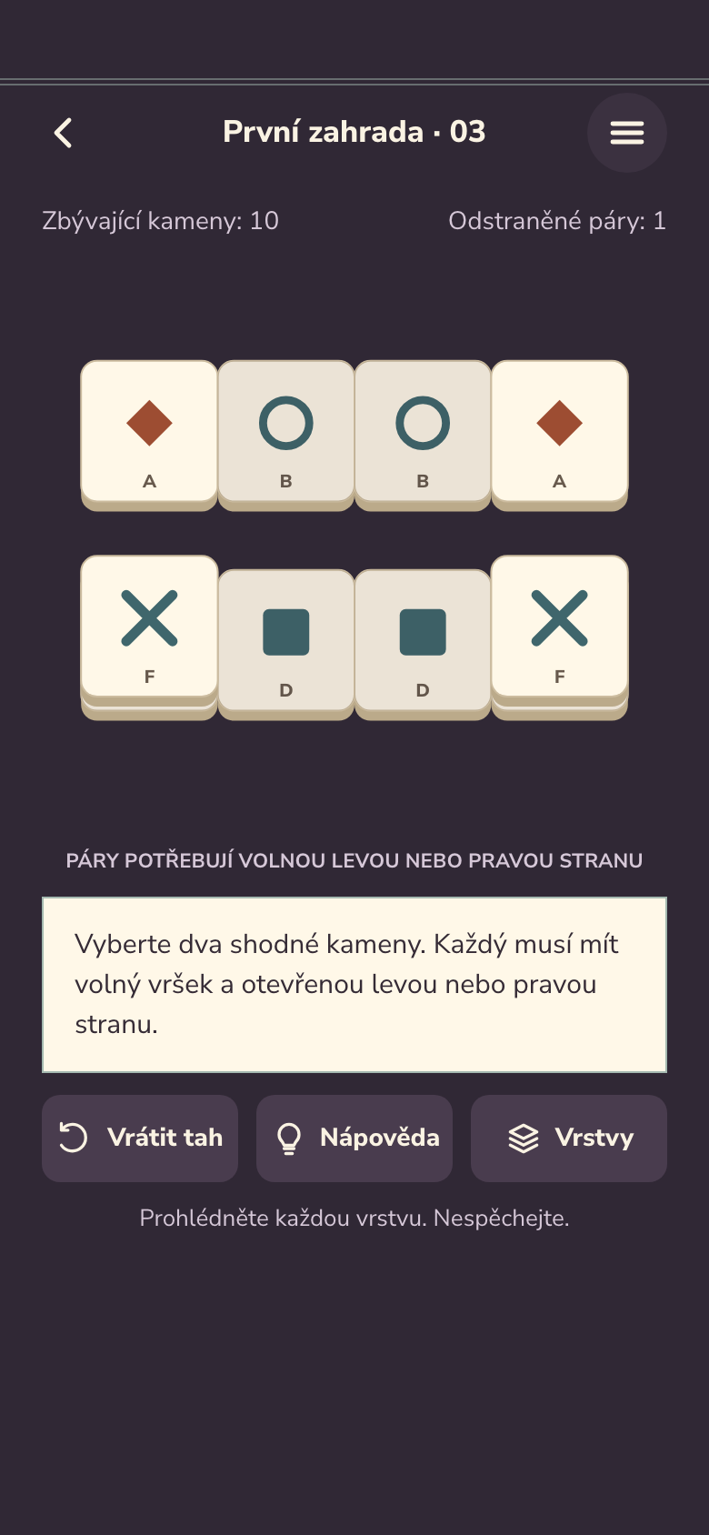 Obrazovka hry Mahjong Solitaire