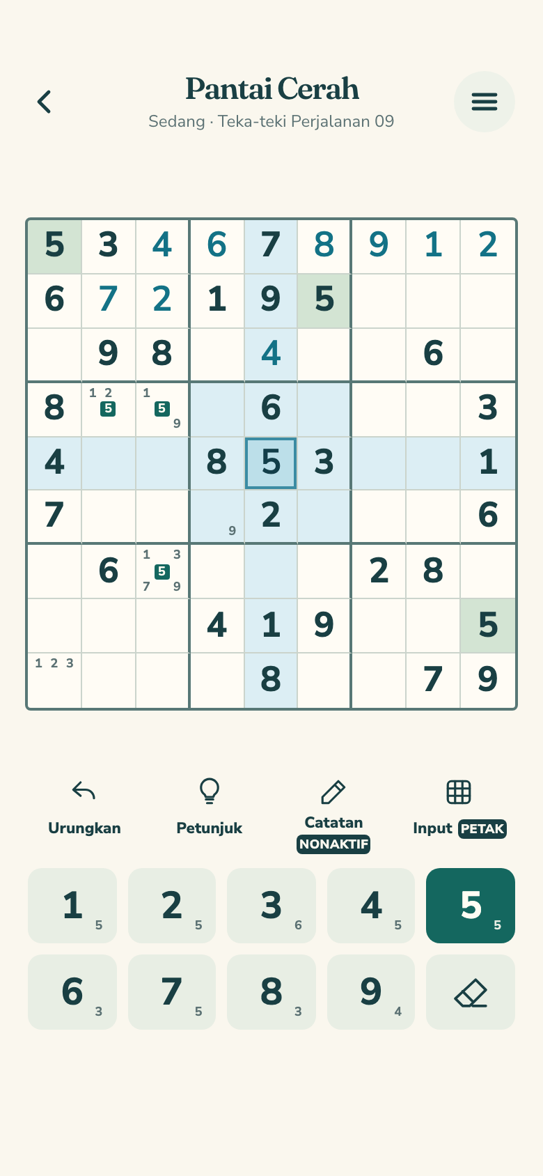Layar game Daylight Sudoku