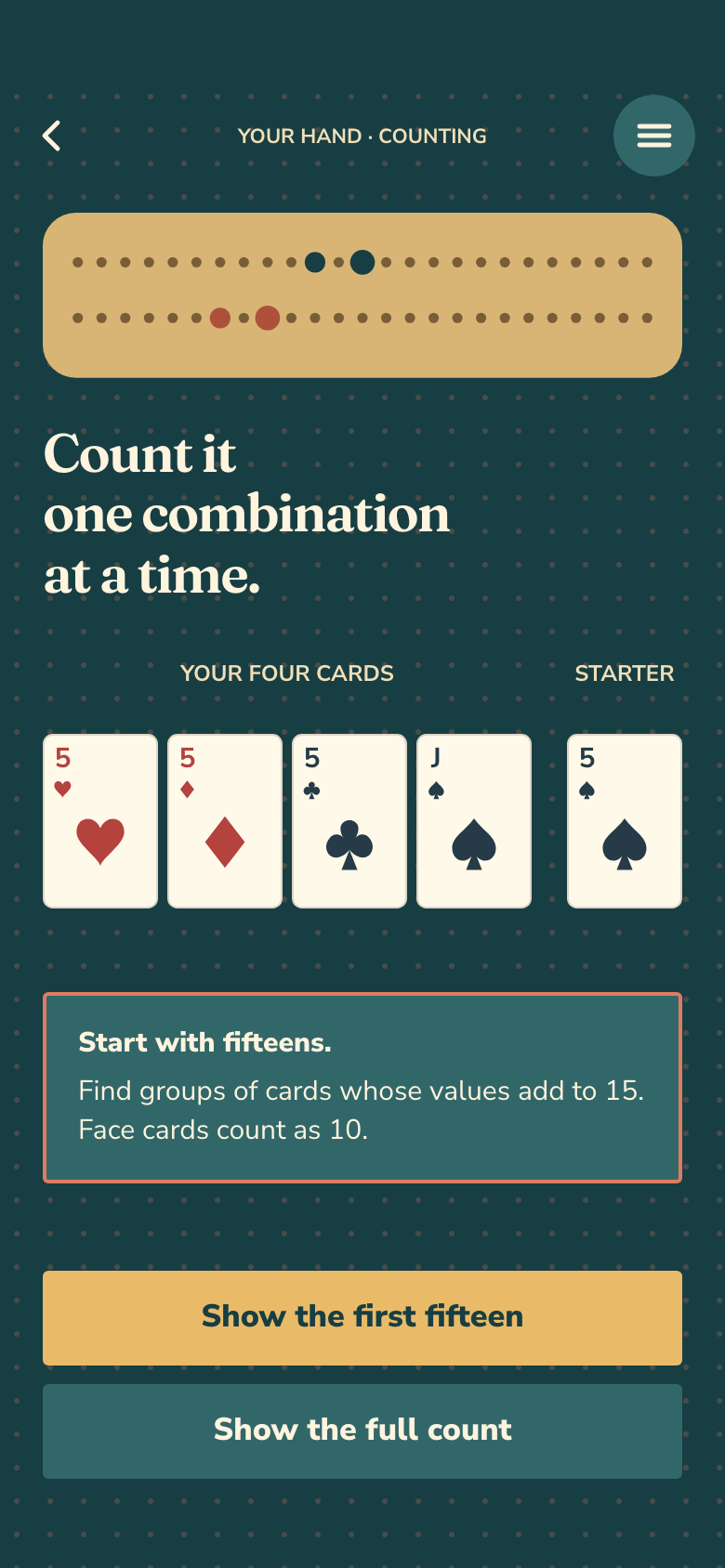 Pocket Cribbage game screen