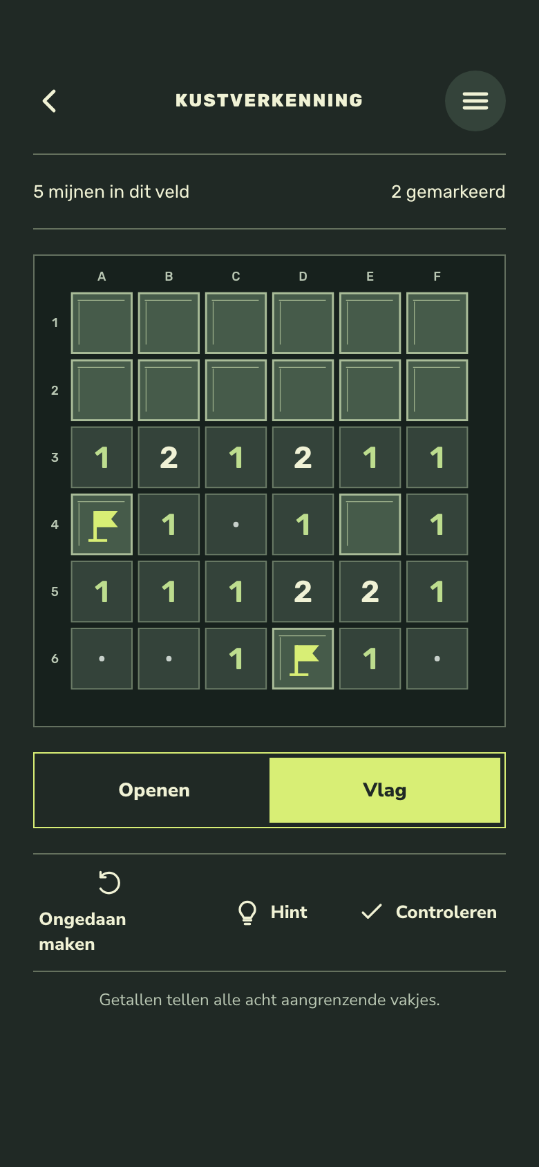 Spelscherm van Minesweeper