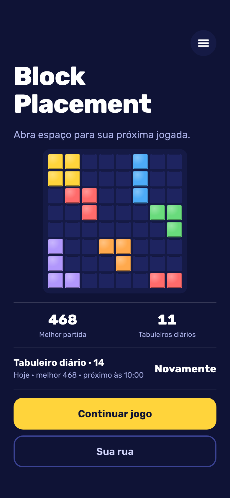 Block Placement tela inicial