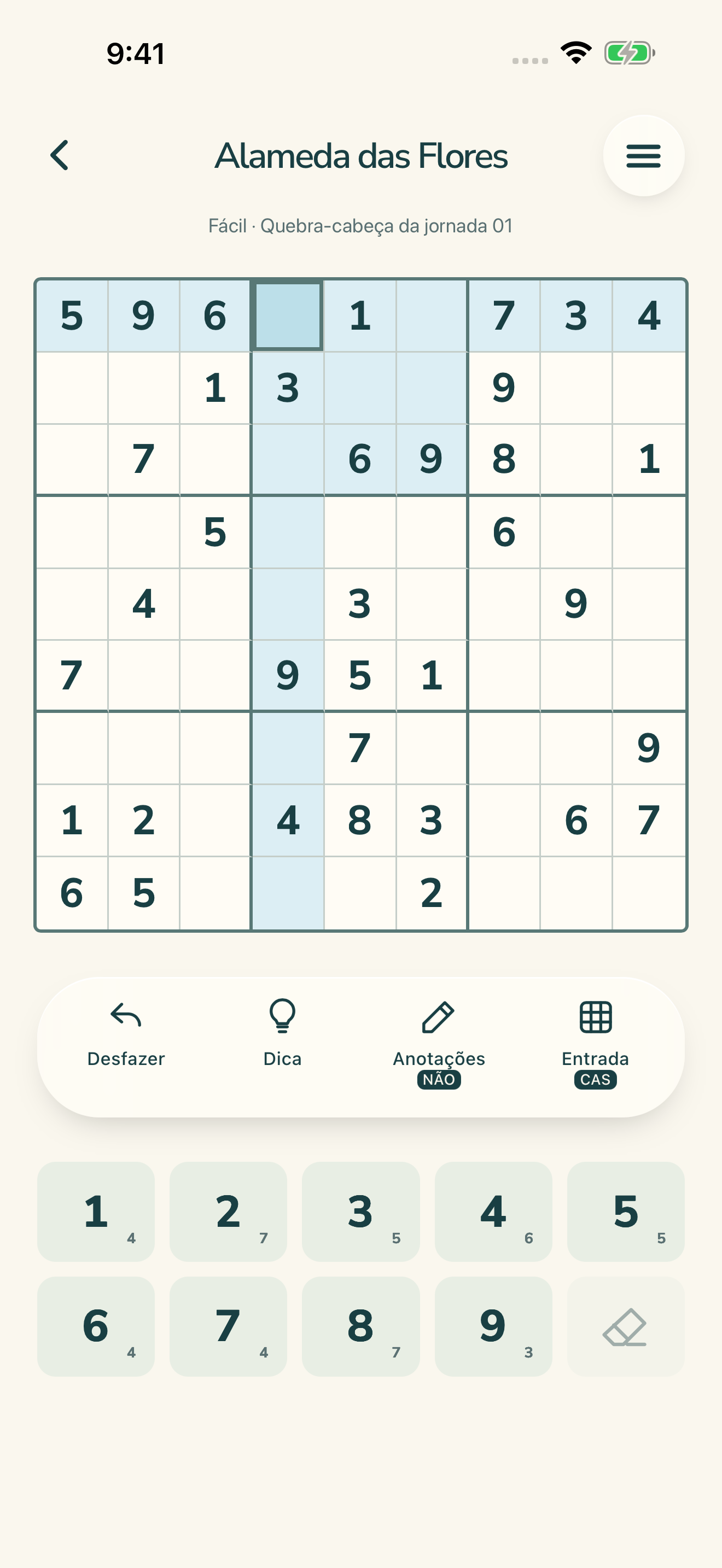 Tela do jogo Daylight Sudoku