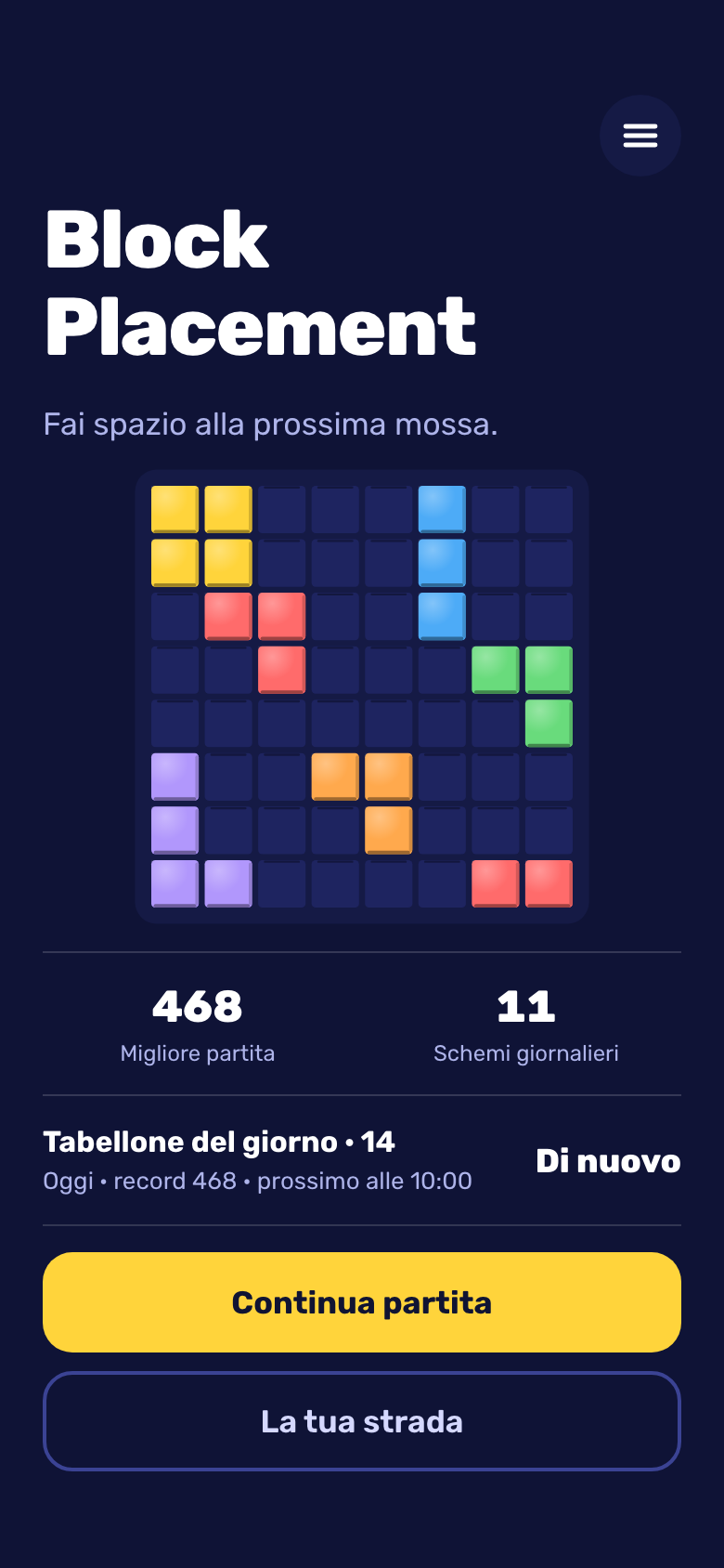 Block Placement schermata iniziale