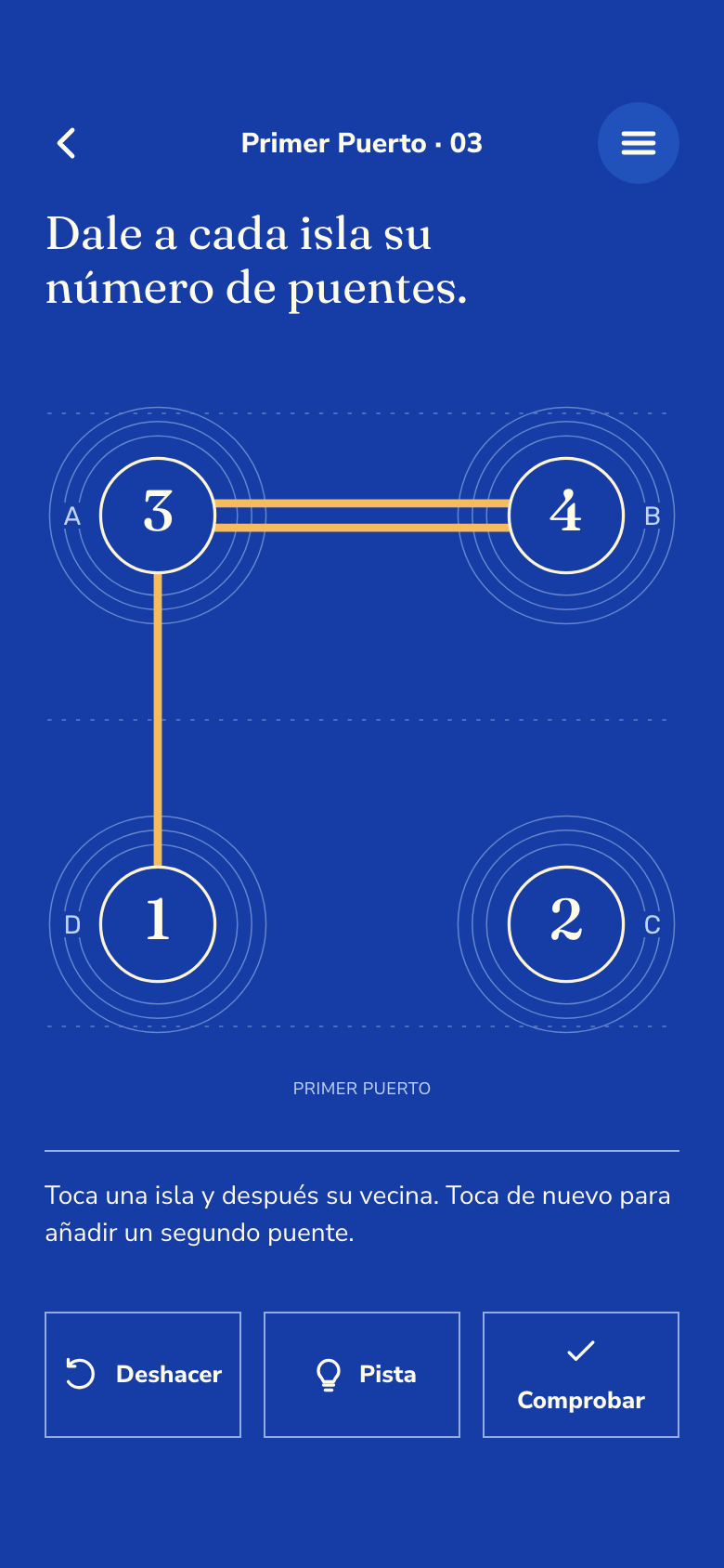 Pantalla del juego Bridges Hashi