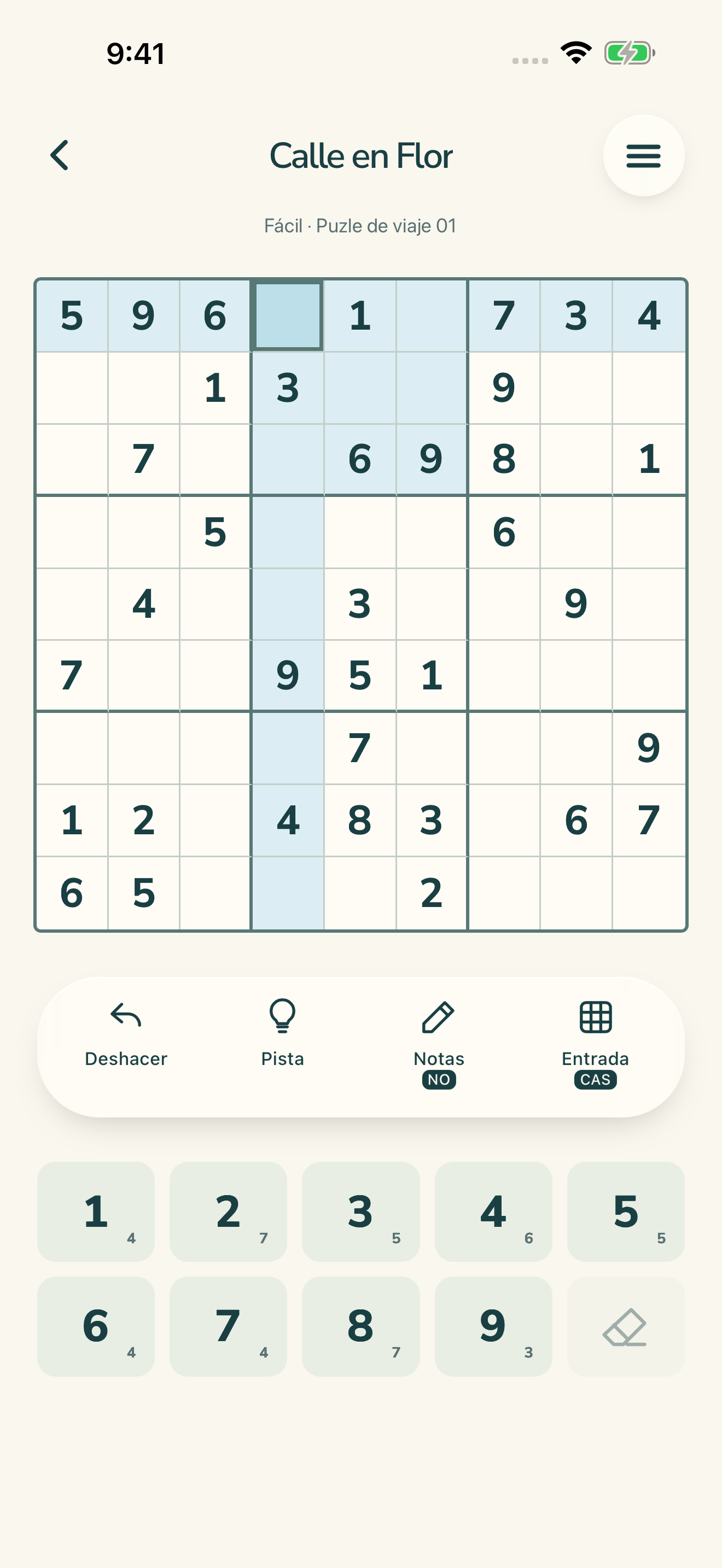 Pantalla del juego Daylight Sudoku