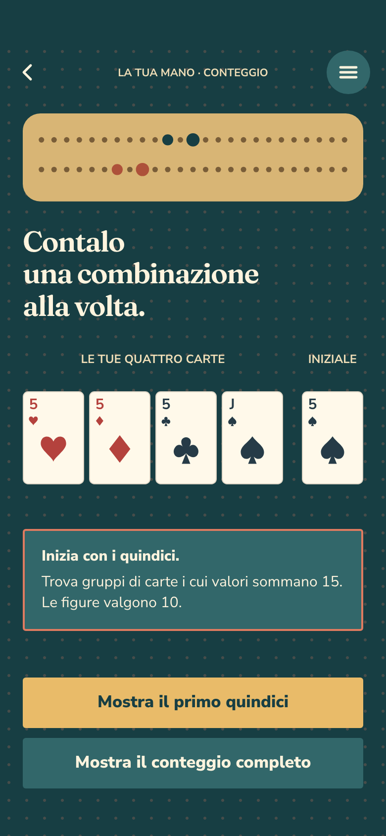 Schermata di gioco Pocket Cribbage