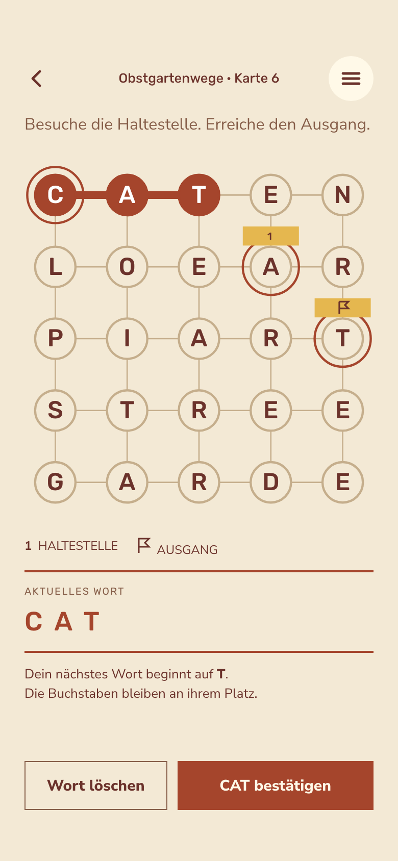Spielbildschirm von Word Trails