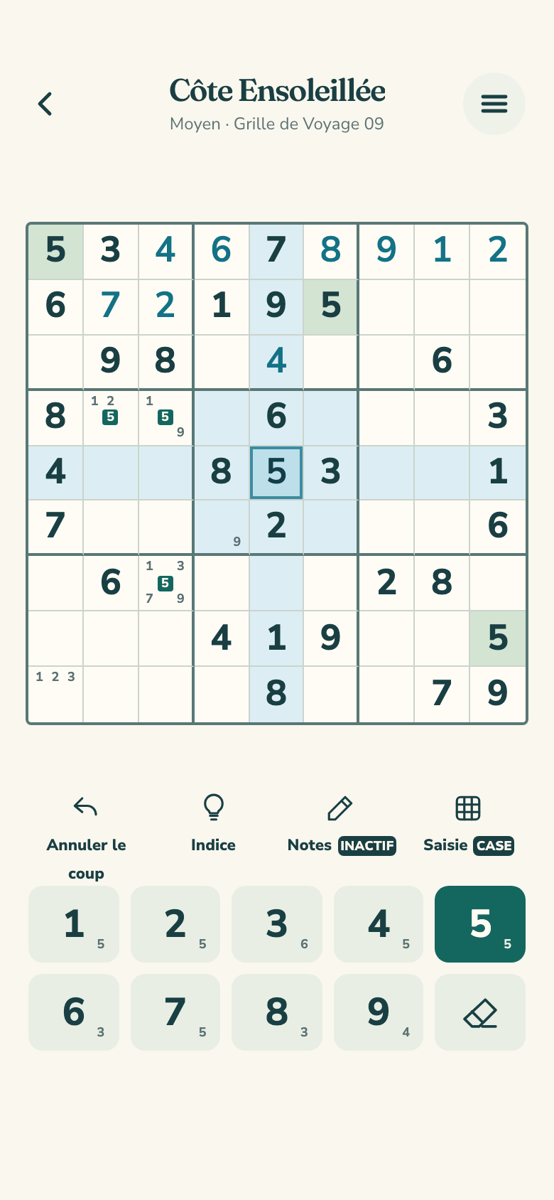 Écran du jeu Daylight Sudoku