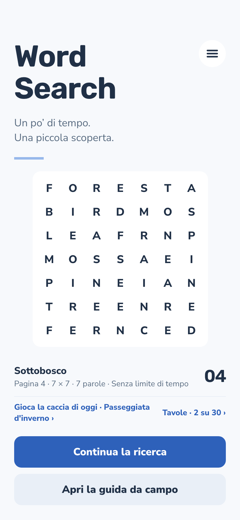 Word Search schermata iniziale