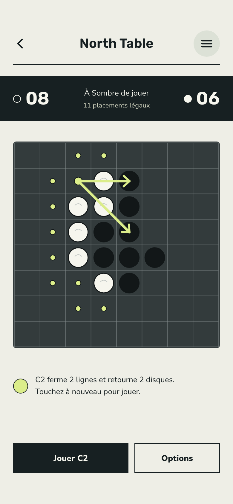 Écran du jeu Reversi