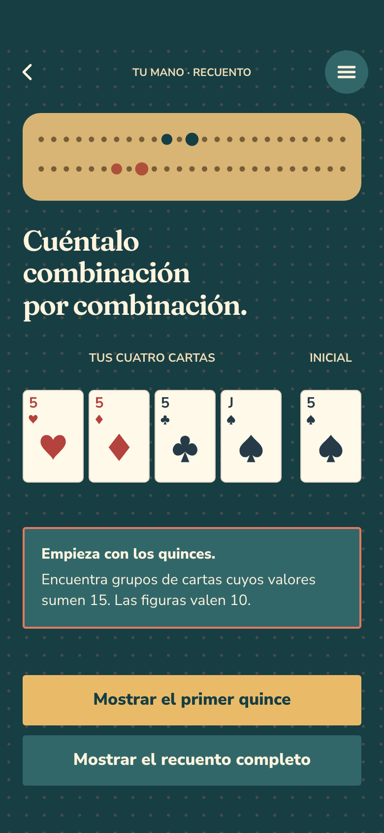 Pantalla del juego Pocket Cribbage
