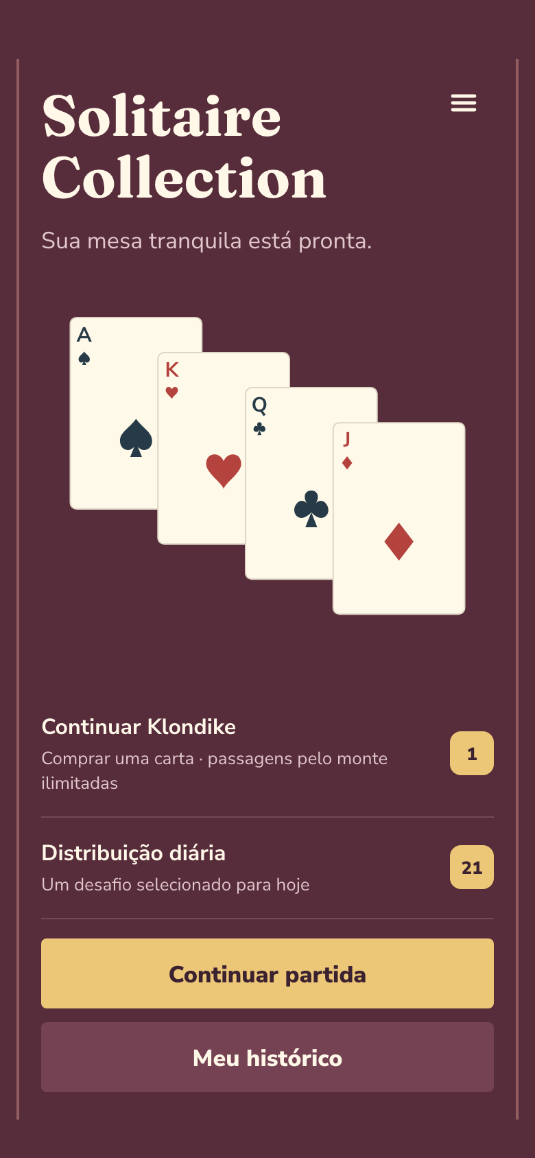 Solitaire Collection tela inicial