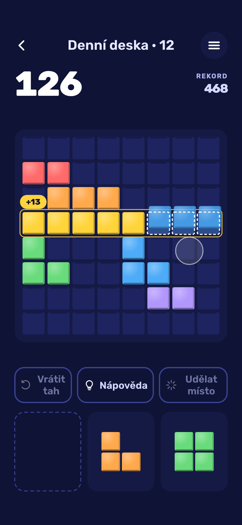 Obrazovka hry Block Placement