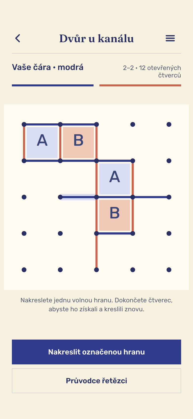 Obrazovka hry Dots and Boxes