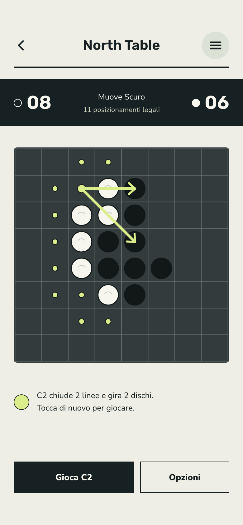 Schermata di gioco Reversi