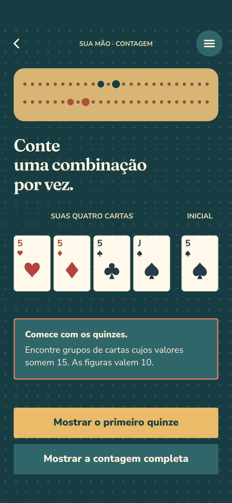 Tela do jogo Pocket Cribbage