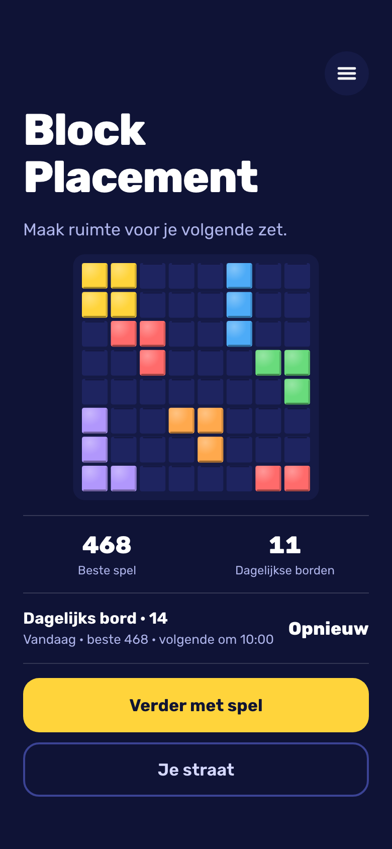 Block Placement beginscherm