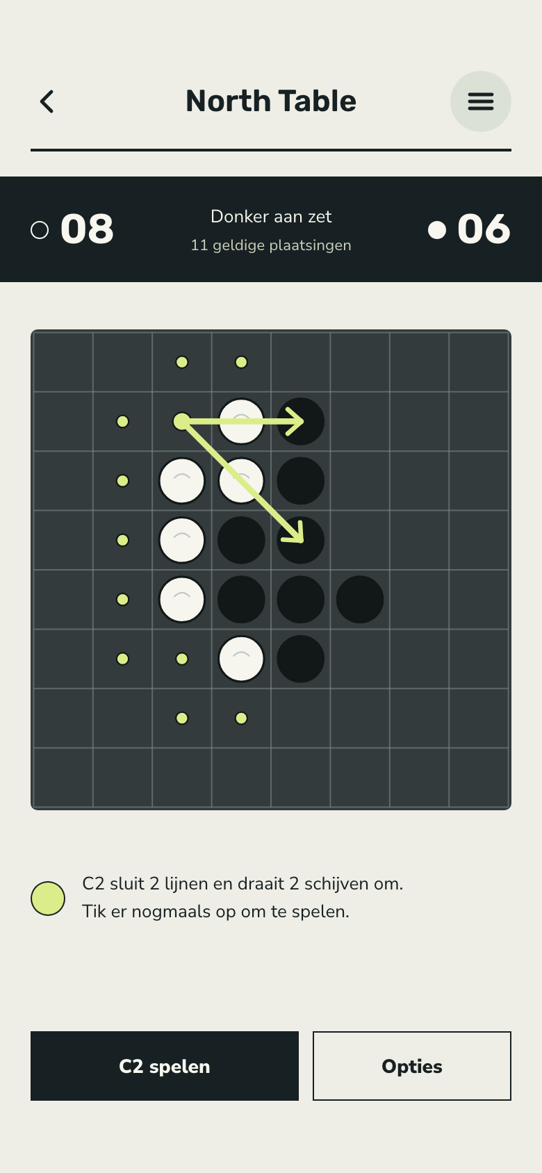Spelscherm van Reversi