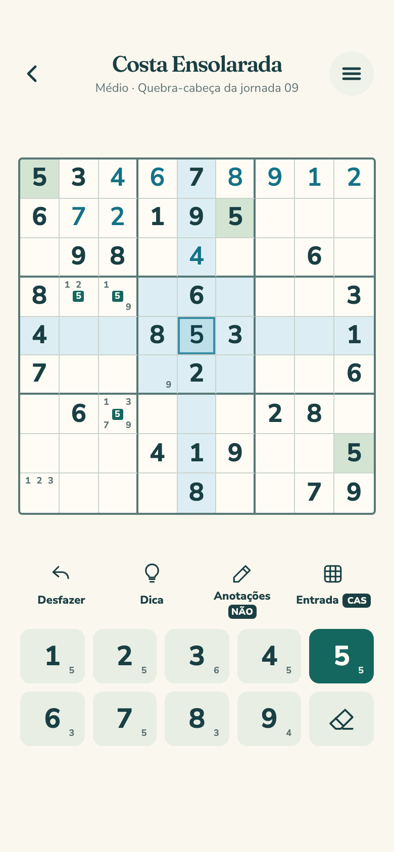 Tela do jogo Daylight Sudoku