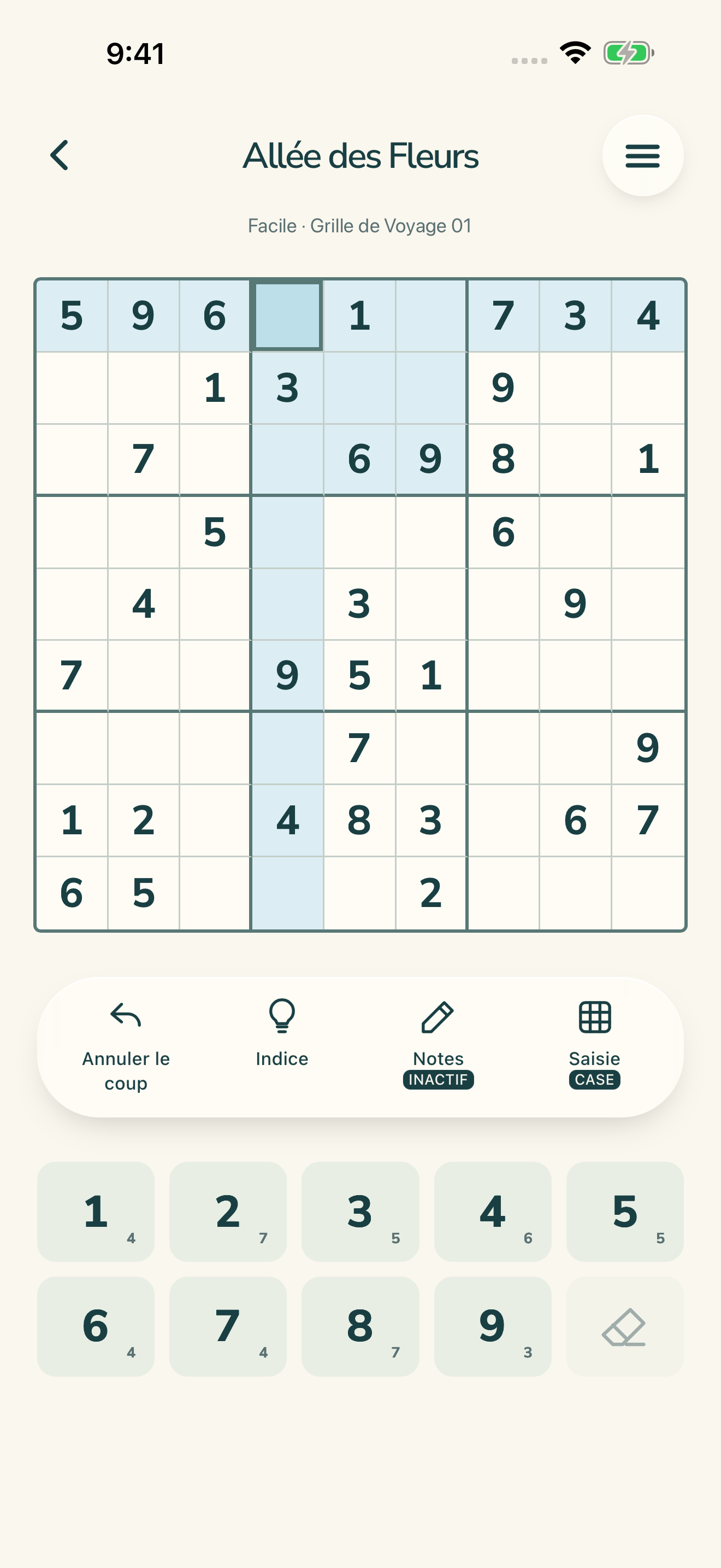 Écran du jeu Daylight Sudoku