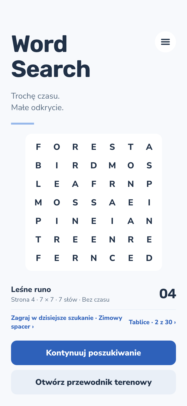 Word Search ekran główny