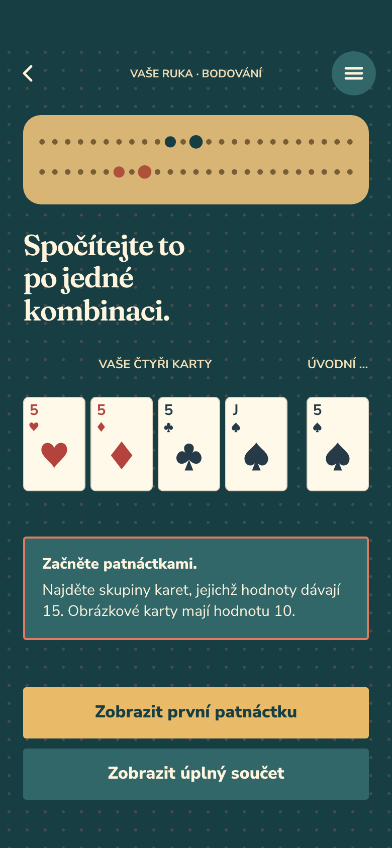 Obrazovka hry Pocket Cribbage