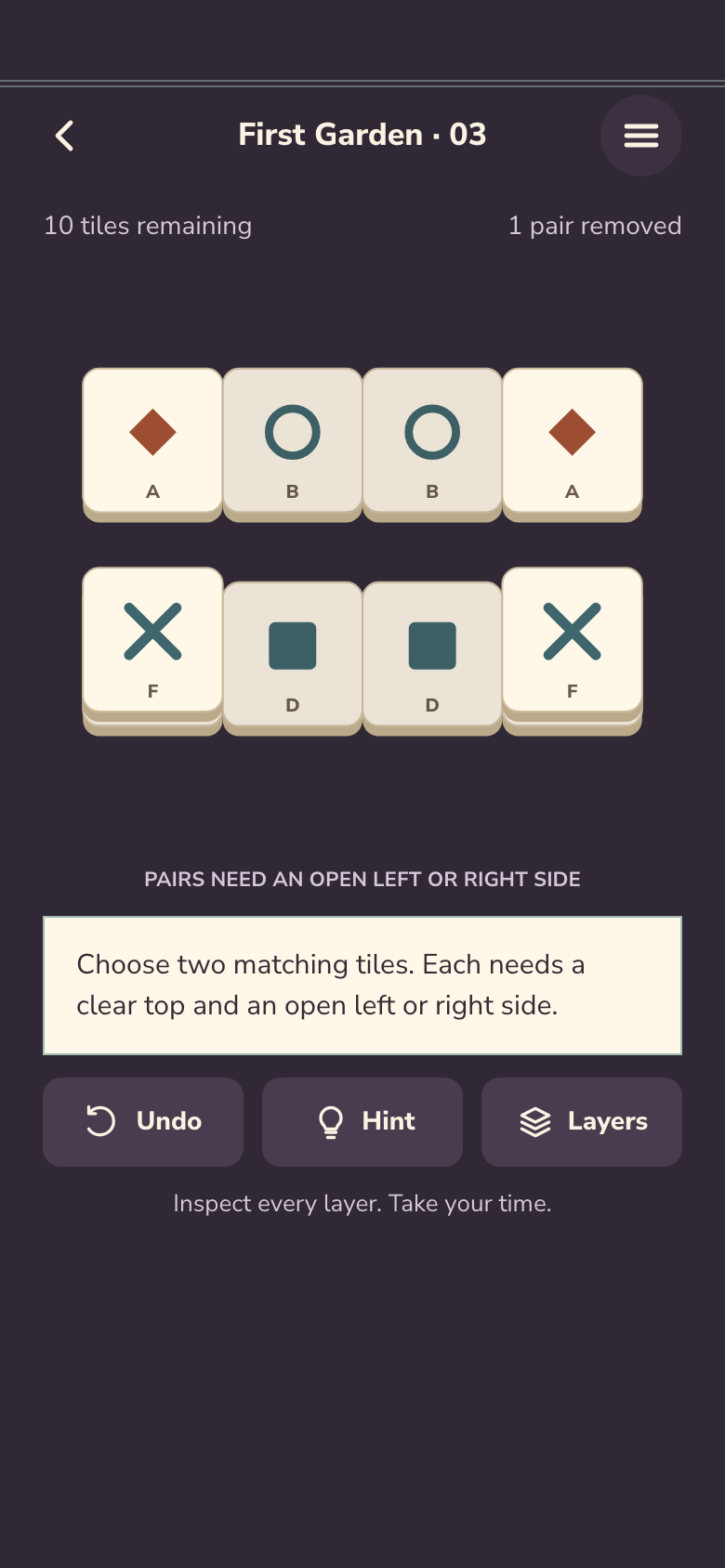 Mahjong Solitaire game screen