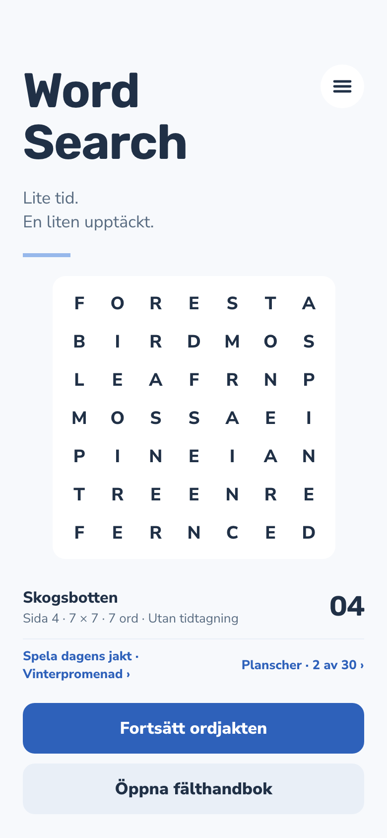 Word Search startskärm