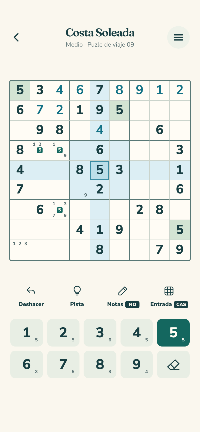 Pantalla del juego Daylight Sudoku