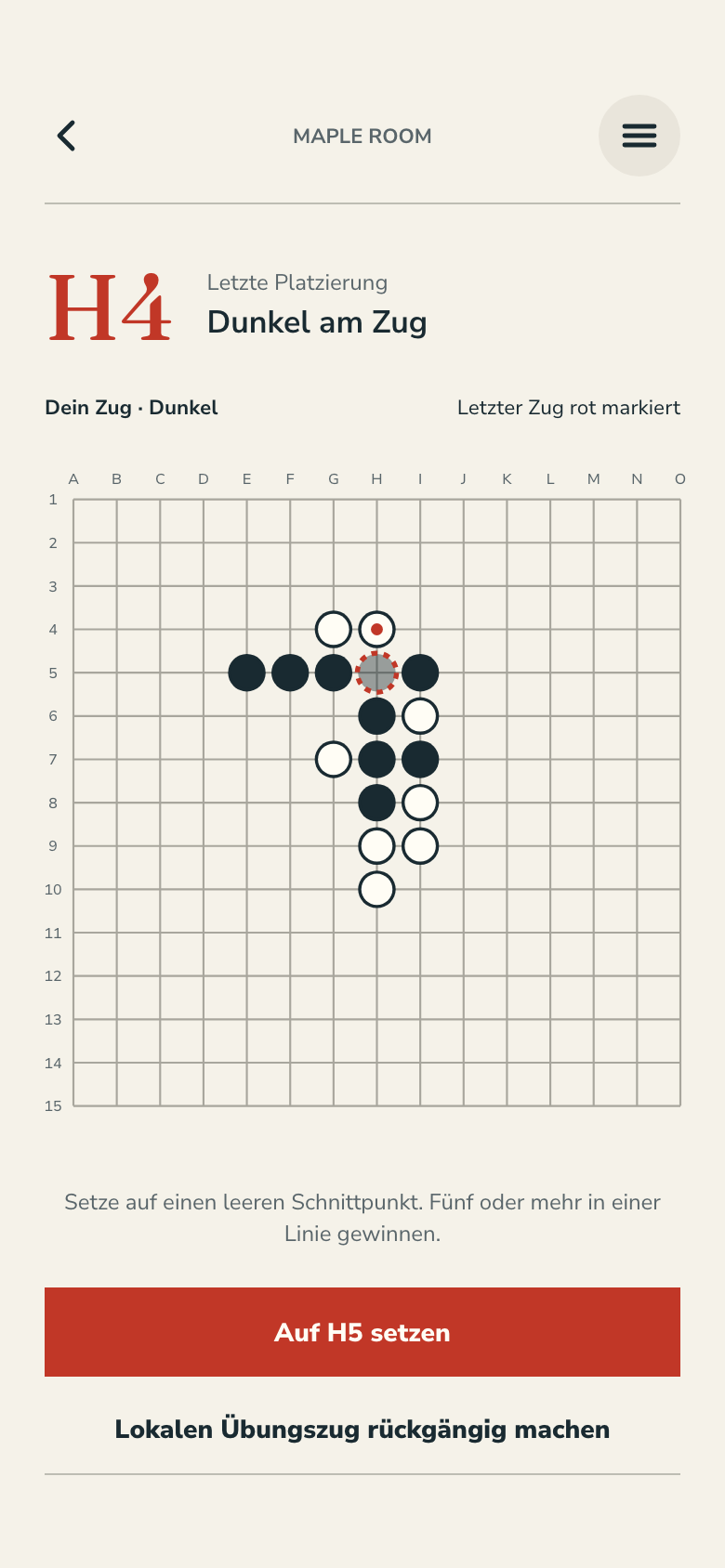 Spielbildschirm von Gomoku