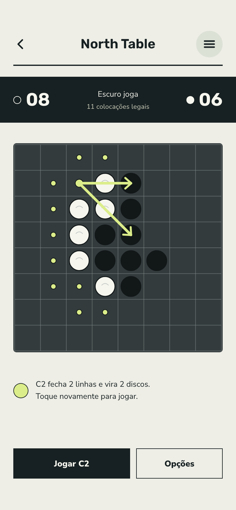 Tela do jogo Reversi