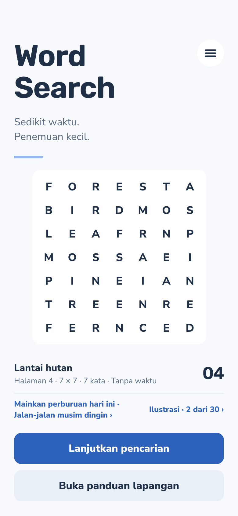 Word Search layar beranda
