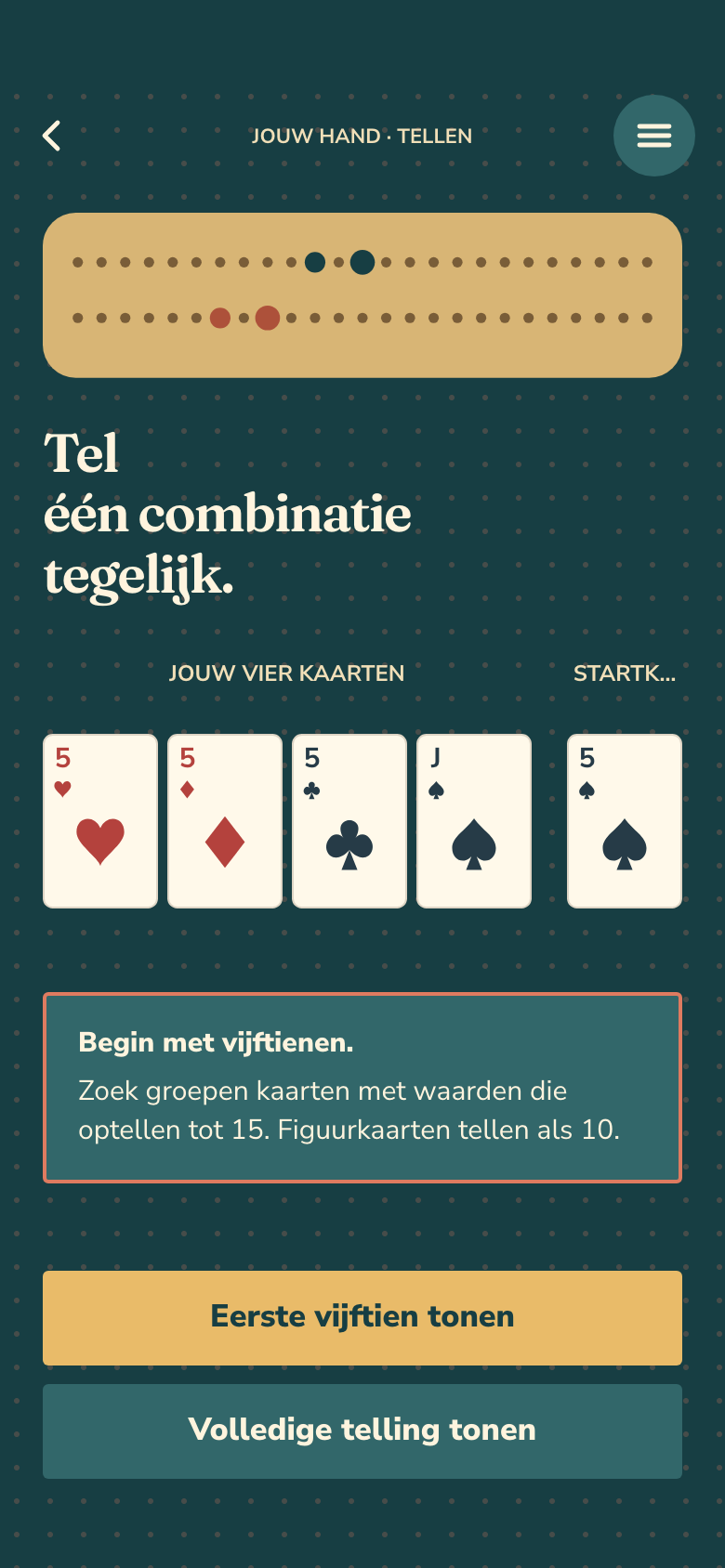 Spelscherm van Pocket Cribbage
