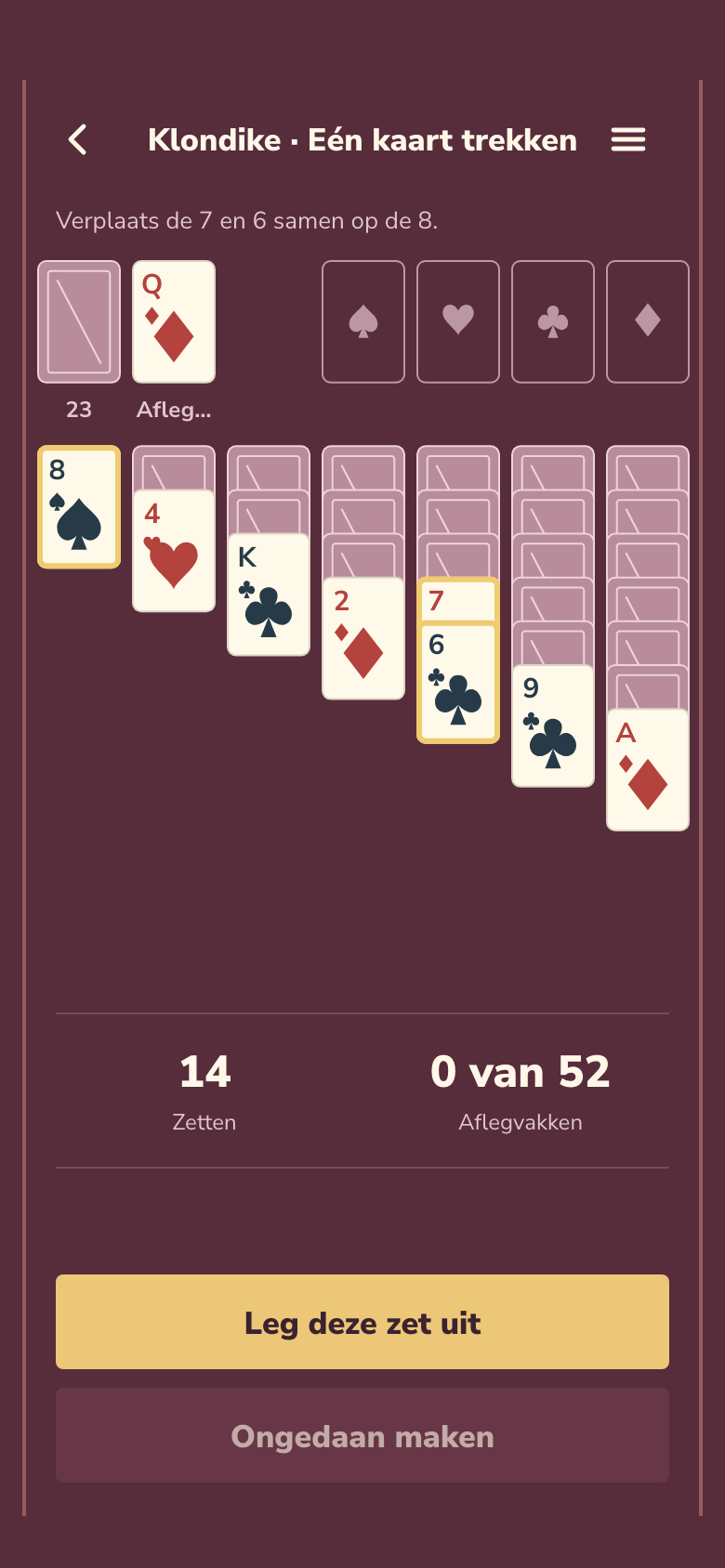 Spelscherm van Solitaire Collection