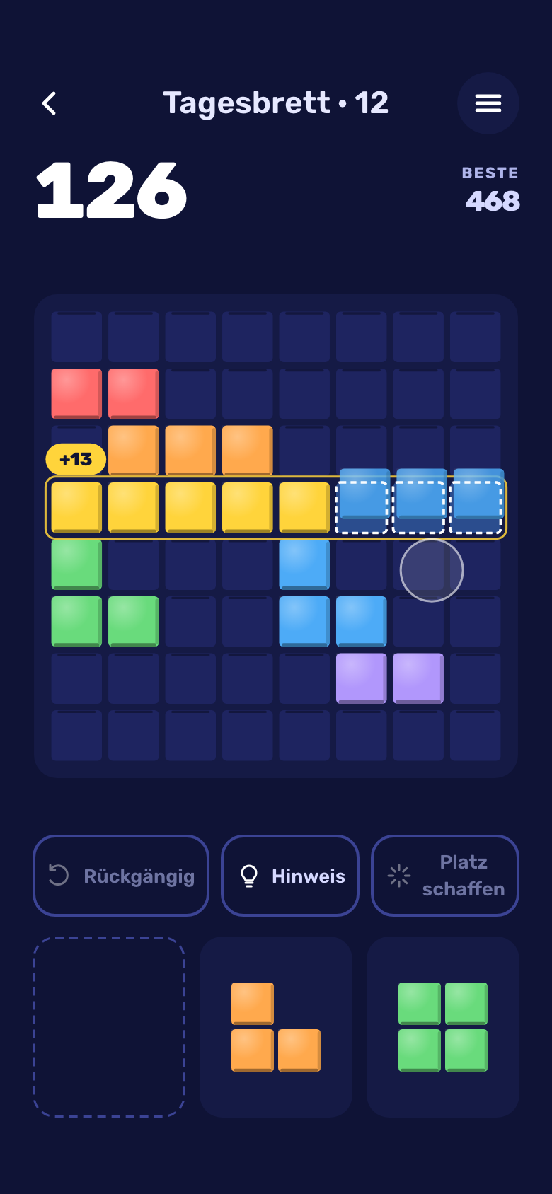 Spielbildschirm von Block Placement
