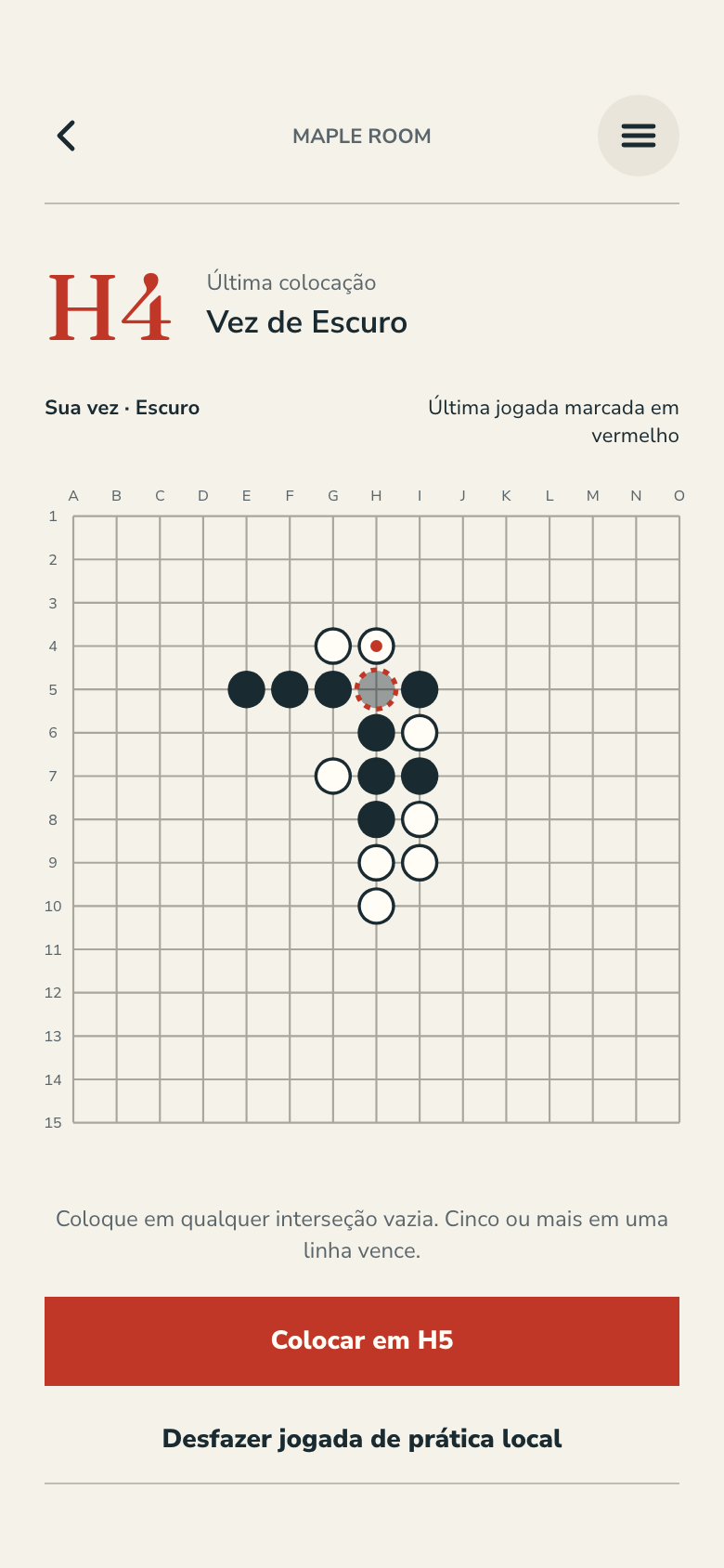 Tela do jogo Gomoku